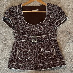 Vintage Nanette Lepore Brown and Cream Floral Jacket